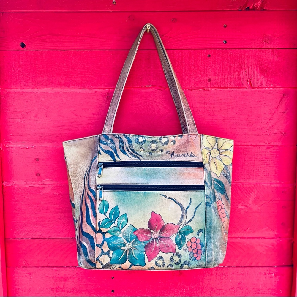Vintage Anuschka hand painted leather shoulder bag